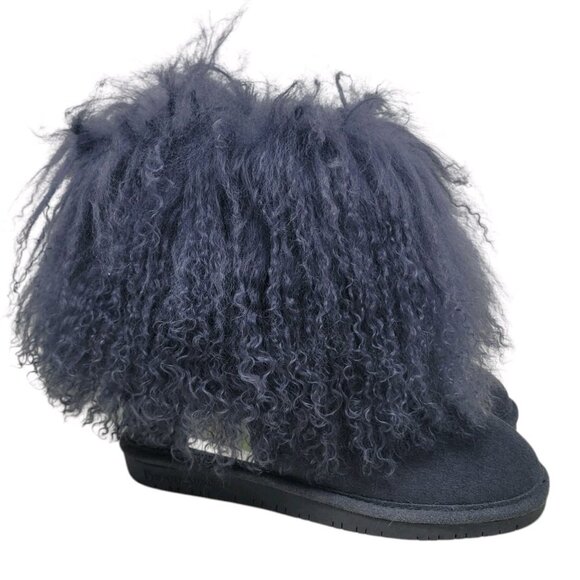 NEW Bearpaw Women's Size Boots BOO Suede Curly Lamb Blue Grey